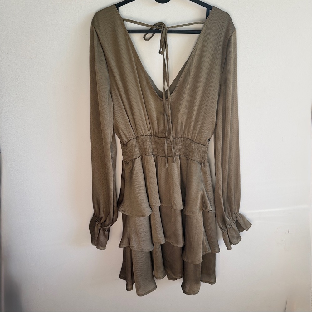 Peach Love Olive Green Satin Women's Dress